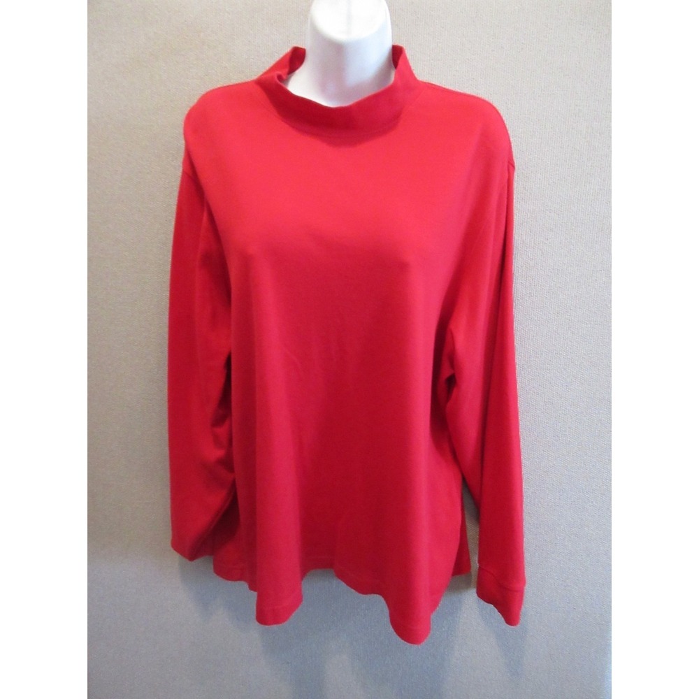 Lands End Cotton Mock Neck Long Sleeve T Shirt 2X 20W-22W